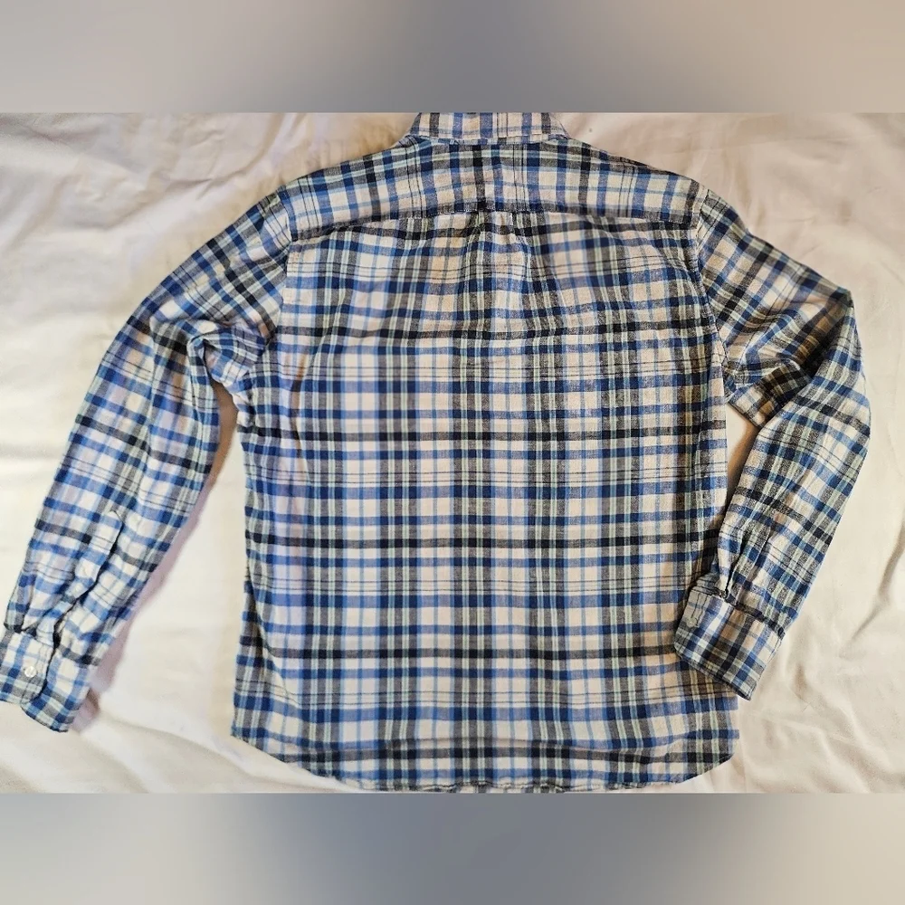J Crew Mens Slim Blue Plaid Long Sleeve Button Up Collared Shirt Size Large